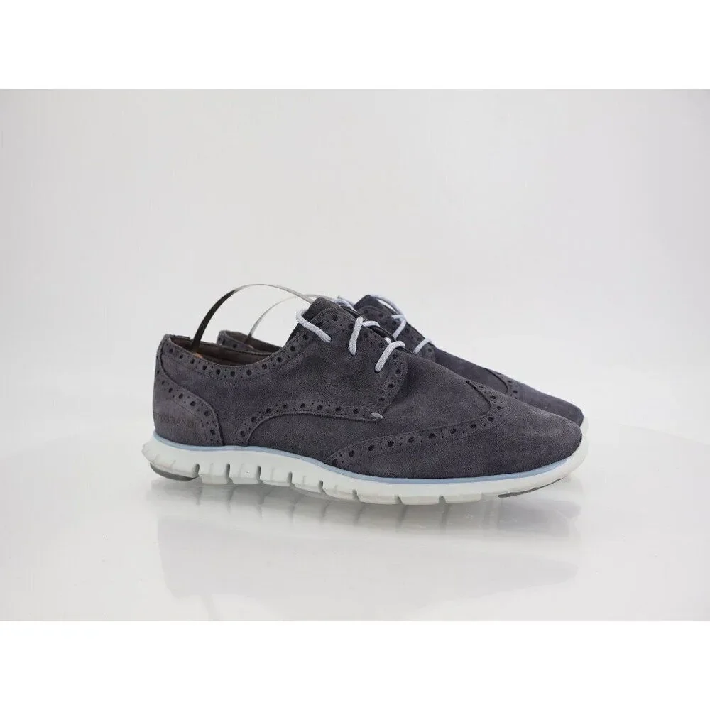 Cole Haan Women's ZeroGrand Oxford Sneaker Size 7.5 Wingtip Blue Suede Shoe